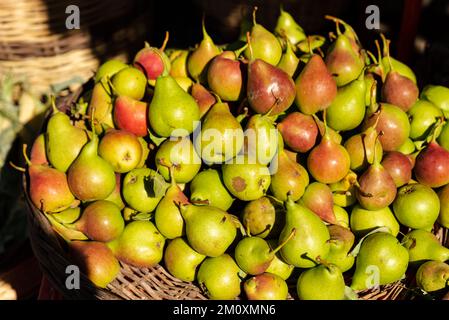 Full Frame Shot Of Organic Raw Green Pears in Market Stock Photo