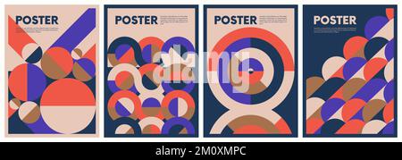 Colorful pattern in trendy flat style, minimal abstract art using geometric shapes, new modernism aesthetics set poster, Bauhaus inspired vector illus Stock Vector