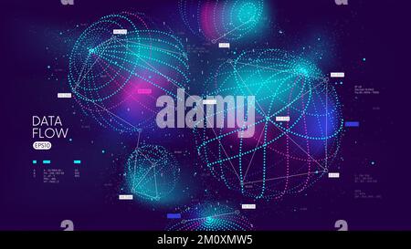 Analysis and sorting digital database, visualization of big data in the form of spheres, conceptual cyberspace of global network, vector illustration Stock Vector