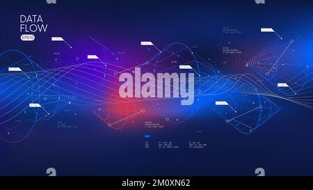 Structuring and networking from big data business information flow, revealing mathematical algorithms and machine learning, vector futuristic illustra Stock Vector