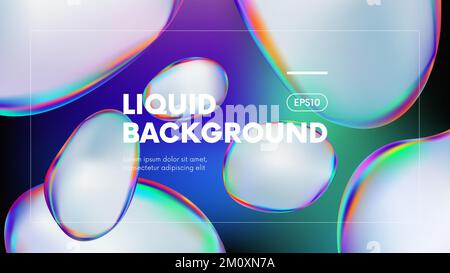 Holographic background with iridescent 3d fluid gradient colorful round shapes, bright chameleon gradient liquid amorphous rainbow bubbles, trendy vec Stock Vector