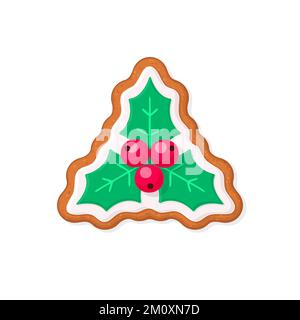 Holly berry shaped Christmas gingerbread cookie  Stock Vector