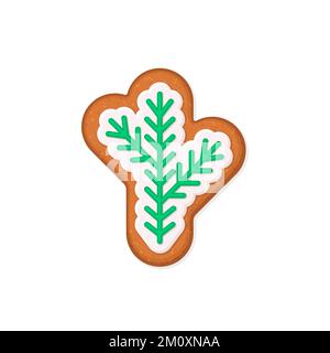 Fir branch shaped Christmas gingerbread cookie  Stock Vector