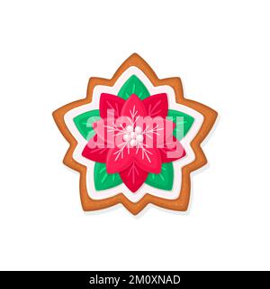 Poinsettia shaped Christmas gingerbread cookie  Stock Vector