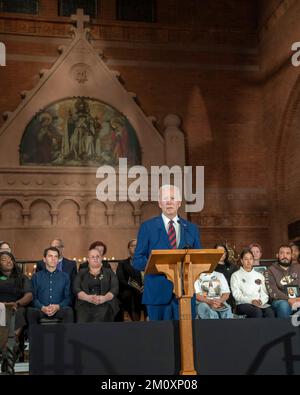 Washington, United States. 07th Dec, 2022. U.S. President Joe Biden, delivers remarks to the 10th Annual National Vigil for All Victims of Gun Violence at St. Marks Episcopal Church, December 7, 2022, in Washington, DC Credit: Adam Schultz/White House Photo/Alamy Live News Stock Photo