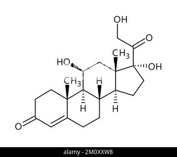 Cortisol hormone structural chemical formula isolated on white ...
