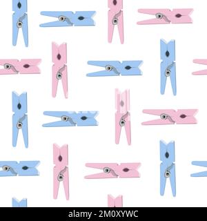 Pink and blue clothespin isolated vector seamless pattern Stock Vector