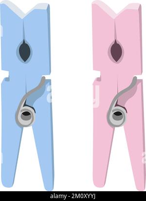 Blue and pink clothespin vector illustration Stock Vector