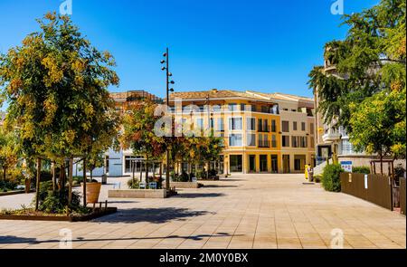 Antibes, France - August 4, 2022: Resistance Victims square and park, Place des Martyrs de la Resistance, in historic old town of Antibes resort city Stock Photo