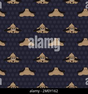 Hand-drawn puppies over dotted background vector seamless pattern Stock Vector