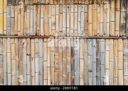 Old bamboo plank wall or fence texture background. Stock Photo