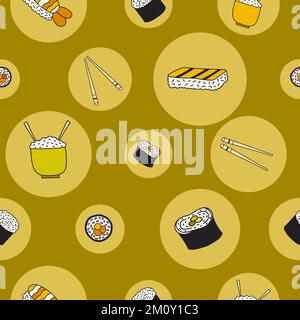 Circle sushi vector seamless pattern Stock Vector