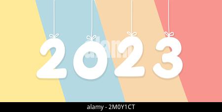 2023 Happy New Year modern trendy design numbers hanging Stock Vector