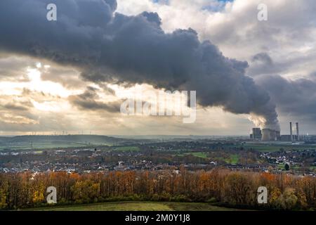 Long smoke, steam plume of the Weisweiler lignite-fired power plant of ...