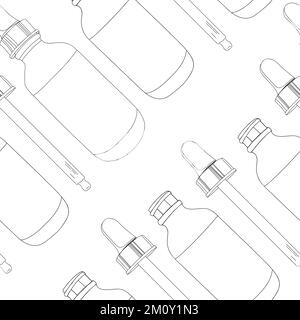 Dropper bottles with pipettes hand-drawn line isolated seamless pattern Stock Vector