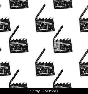 Movie clapperboard isolated on white vector seamless pattern Stock Vector