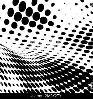 Black and white dots background. Whimsical wavy spotted background. Polka dots pattern with optical illusion, op art.Vector illustration Stock Vector