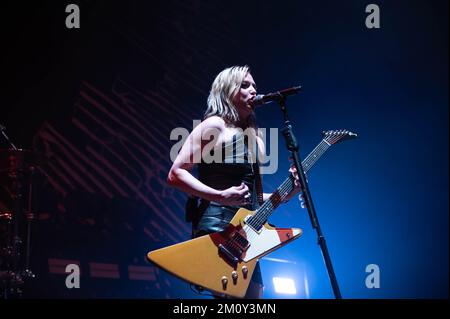 Lzzy Hale of Halestorm performing at the OVO Hydro in Glasgow on the