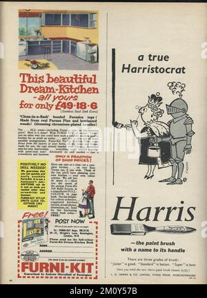 Avertisement from 1960's home improvement magazine for Furni-kit kitchens and Harris paint brushes. good vintage backgrounnd for copy text. Stock Photo