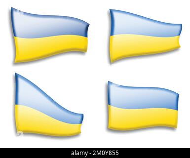 Set of Ukrainian flags from variant views on white background. Every American flag can be used separately and easily editable. Stock Vector