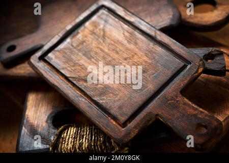 Stacked kitchen cutting boards view Stock Photo
