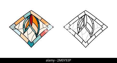 Stained Church glass worksheet. Color and bw diamonds. Stock Vector