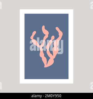 Pink sea coral on an abstract poster. Stock Vector