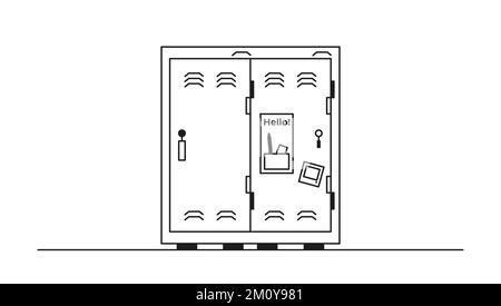 Two school lockers drawing in line art style. Black and white vector illustration. Stock Vector