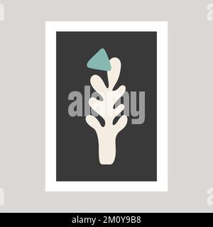 Abstract poster with sea coral and one abstract shape drawing. Stock Vector