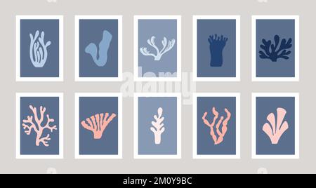 Set of ten abstract posters drawing in Henry Matisse style. Stock Vector