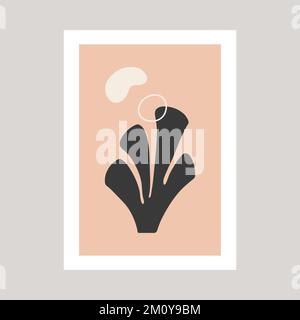 Color abstract poster with sea coral and abstract shapes drawing in Henry Matisse style. Stock Vector