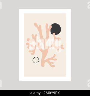 Abstract poster with coral and different shapes. Stock Vector