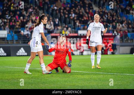 Madrid, Madrid, Spain. 8th Dec, 2022. Maria Isabel Rodriguez (Real Madrid), Rocio Galvez (Real Madrid) and Sofie Svava (Real Madrid) during the football match between.Real Madrid and Chelsea celebrated in Madrid, Spain at Alfredo Di Stefano stadium on Thursday 08 December 2022 valid for the matchweek 4 of the Uefa WomenÃs Champions League (Credit Image: © Alberto Gardin/ZUMA Press Wire) Stock Photo