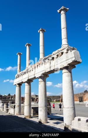Columns in The Forum, Ancient City of Pompeii, Pompei, Metropolitan City of Naples, Campania Region, Italy Stock Photo
