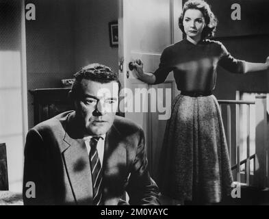 Jack Hawkins, Elizabeth Sellars, on-set of the Film, 'Decision Against Time', MGM, 1957 Stock Photo