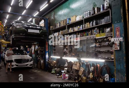 Car garage, Hong Kong, China. Stock Photo