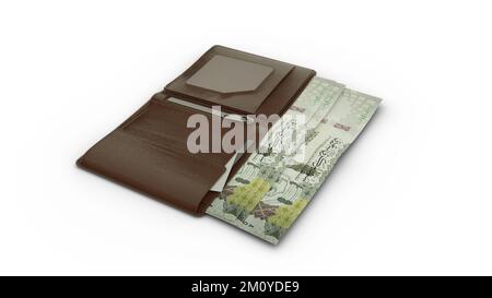 3D rendering of Saudi Arabian Riyal notes in wallet Stock Photo