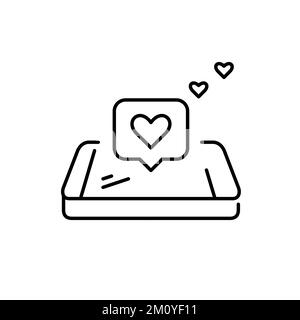 Receiving multiple like on your social media. Isometric phone with message. Pixel perfect, editable stroke line icon Stock Vector