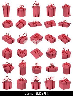 Pack of hand drawn vector illustrations of simple closed wrapped gift boxes, various shaped and sized packages. Stock Vector