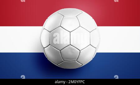 Soccer ball Netherlands flag on a Netherlands flag background. 3D illustration. Stock Photo