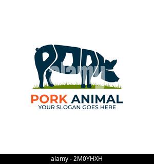 Goat Animal logo design vector with warp text silhouette Stock Vector