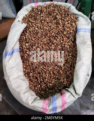 top view of dry coffee beans in a sack Stock Photo