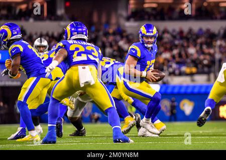 Inglewood, CA. 8th Dec, 2022. Los Angeles Rams wide receiver Van Jefferson  #12 makes the catch for the go ahead touchdown as Las Vegas Raiders  cornerback Sam Webb #27 defends in action