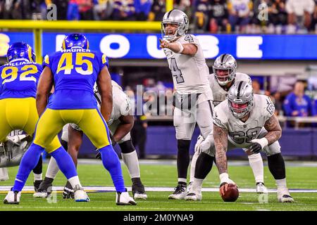 Inglewood, CA. 8th Dec, 2022. Los Angeles Rams wide receiver Van Jefferson  #12 makes the catch for the go ahead touchdown as Las Vegas Raiders  cornerback Sam Webb #27 defends in action