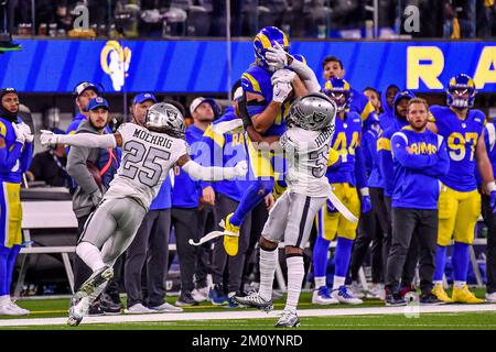 Los Angeles Chargers tight end Tre' McKitty (88) is tackled by Las Vegas  Raiders cornerback Nate Hobbs (39) during the first half of an NFL football  game, Sunday, Dec. 4, 2022, in