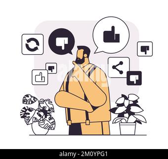 man with social media likes and dislikes icons internet network community concept portrait Stock Vector