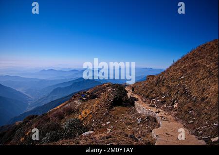 Aerial view of ridge in Annapurna massif with mountain huts, Nepal ...