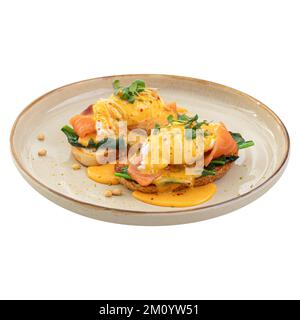 Portion of eggs benedict toast with salmon Stock Photo