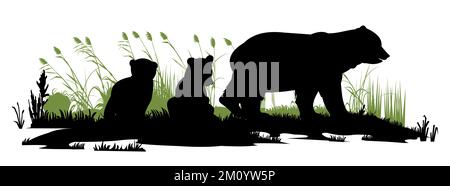 Glader Reeds Wild animals. Silhouette figures. Glade in swamp. Grass and reeds ...