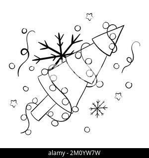 Cartoon Christmas tree for coloring books. Linear design for children's coloring books Stock Vector